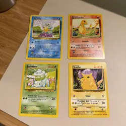 Pokemon Starters - Pikachu, Charmander , Squirtle and Bulbasaur Base Set 1999 LP - Image 1