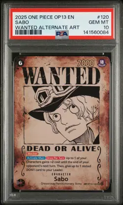 2025 ONE PIECE OP13-CARRYING ON HIS WILL WANTED ALTERNATE ART #120 SABO PSA 10 - Image 1