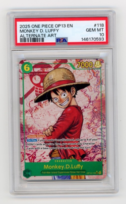 2025 ONE PIECE OP13-CARRYING ON HIS WILL ALTERNATE ART MONKEY D. LUFFY PSA 10 - Image 1