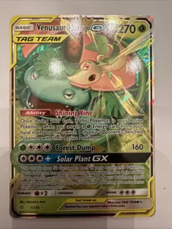 Pokemon TCG Venusaur and Snivy GX Card 1/236 Tag Team Cosmic Eclipse - Image 1