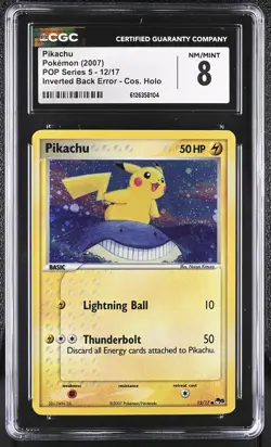 CGC 8 Pikachu POP Series 5 Holo 12/17 Inverted Back Error SWIRL Pokemon Card - Image 1