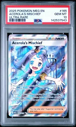 2025 POKEMON MEG EN-MEGA EVOLUTION ULTRA RARE #165 ACEROLA'S MISCHIEF PSA 10 - Image 1