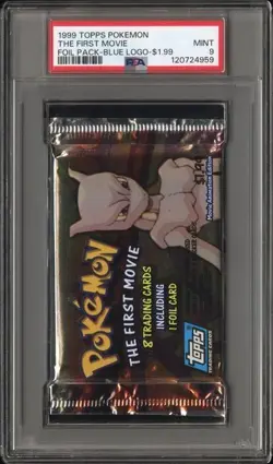 1999 TOPS THE FIRST POKEMON MOVIE-FOIL PACK- BLUE LOGO - GRADED PSA 9 LOW POP 3 - Image 1