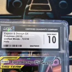 CGC 10 ESPEON & DEOXYS GX 72 UNIFIED MINDS SUN & MOON TAG TEAM POKEMON GEM MINT - Image 2