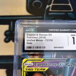 CGC 10 ESPEON & DEOXYS GX 72 UNIFIED MINDS SUN & MOON TAG TEAM POKEMON GEM MINT - Image 3
