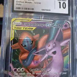 CGC 10 ESPEON & DEOXYS GX 72 UNIFIED MINDS SUN & MOON TAG TEAM POKEMON GEM MINT - Image 4