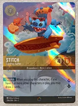 Disney Lorcana TCG The First Chapter Enchanted - 206/204 Stitch Carefree Surfer - Image 1