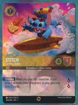 Disney Lorcana TCG The First Chapter Enchanted - 206/204 Stitch Carefree Surfer - Image 4