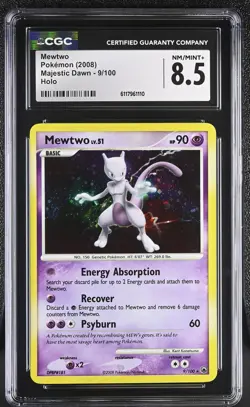 CGC 8.5 Mewtwo 2008 Majestic Dawn 9/100 Holo Pokemon Card - Image 1