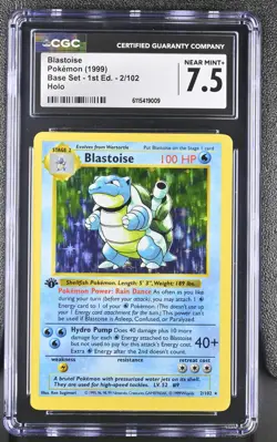 CGC 7.5 Blastoise 1999 Base Set 1st Edition Shadowless 2/102 Holo Pokemon Card - Image 1