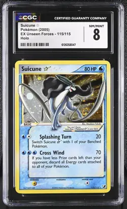 CGC 8 Suicune Gold Star 2005 EX Unseen Forces 115/115 Holo SWIRL Pokemon Card - Image 1
