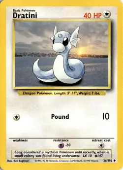 Pokemon Dratini Base Set Unlimited 026/102 Uncommon MP *See Card Scan 1999 - Image 1