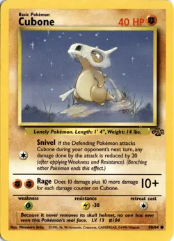 Pokemon Cubone Jungle Unlimited 50/64 Common MP *See Card Scan 1999 - Image 1
