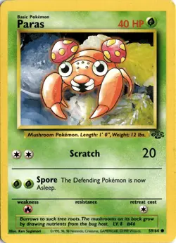 Pokemon Paras Jungle Unlimited 59/64 Common MP *See Card Scan 1999 - Image 1