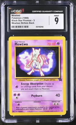 CGC 9 MINT Mewtwo 1999 Black Star Promos 3 WB Movie Pokemon Card - Image 1