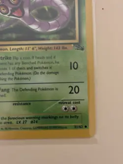 Pokemon TCG Arbok 1st Edition Fossil Uncommon 31/62 Stage 1 60 HP WOTC Regular - Image 3