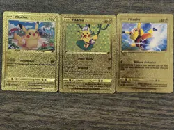 Secret rare set- Pikachu Gold Foil Pokemon Card Set of 3 Mint Condition Fan Art - Image 1