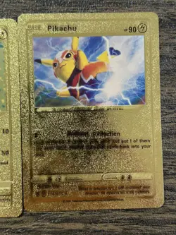 Secret rare set- Pikachu Gold Foil Pokemon Card Set of 3 Mint Condition Fan Art - Image 2