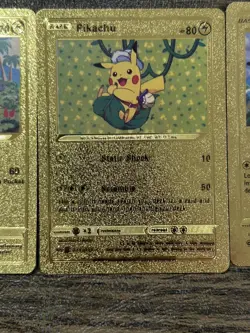Secret rare set- Pikachu Gold Foil Pokemon Card Set of 3 Mint Condition Fan Art - Image 3