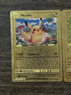 Secret rare set- Pikachu Gold Foil Pokemon Card Set of 3 Mint Condition Fan Art - Image 4