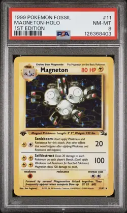1999 POKEMON FOSSIL 1ST ED #11 MAGNETON-HOLO PSA 8 - Image 1