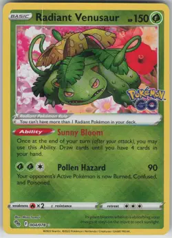Radiant Venusaur Radiant Rare Pokemon GO 004/078 NM - Image 1