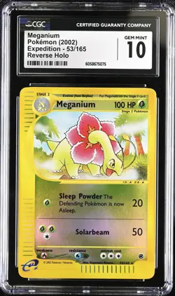 CGC 10 GEM MINT Meganium 2002 Expedition 53/165 Reverse Holo Pokemon Card - Image 1