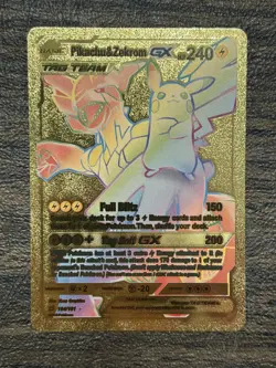 Pikachu & Zekrom GX Tag Team Pokemon Rainbow Gold Fan Art Card 184/181 Rare MINT - Image 1