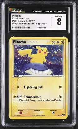 CGC 8 Pikachu POP Series 5 Holo 12/17 Inverted Back Error SWIRL Pokemon Card - Image 1