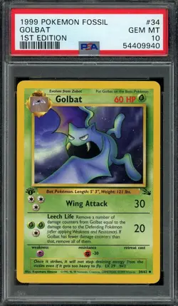Golbat Pokemon 1999 Fossil 1st Edition Uncommon 34/62 WOTC PSA 10 GEM MT - Image 1