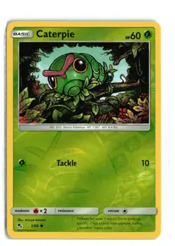 CATERPIE 1/68 HIDDEN FATES REVERSE HOLO POKEMON TCG NM-LP - Image 1