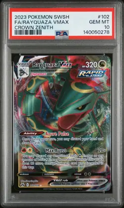 2023 POKEMON SWORD & SHIELD CROWN ZENITH #102 FULL ART/RAYQUAZA VMAX PSA 10 - Image 1