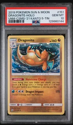 Pokemon Dragonite Unified Minds Cosmos Holo Kanto Tins #151 PSA 10 Gem Mint - Image 1