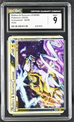 CGC 9 MINT Raikou & Suicune LEGEND 2010 Unleashed Top 92/95 Holo Pokemon Card - Image 1
