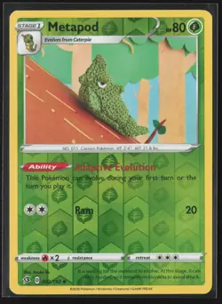 Metapod Uncommon SWSH02: Rebel Clash 002/192 LP Pokemon Card Reverse Holo - Image 1