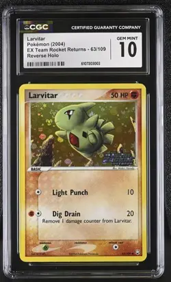 CGC 10 Larvitar EX Team Rocket Returns 63/109 Reverse Holo Stamped Pokemon Card - Image 1