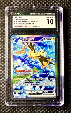 CGC 10 Zapdos ex SIR Pokemon 151 SV 202/165 Special Illustration Rare Card Mew - Image 1