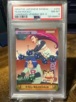 1999 Pokemon Japanese Bandai Animae Vending Series 6 #209 Team Rocket PSA 8 - Image 1