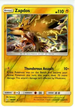Pokemon TCG Zapdos 40/181 Sm-Team Up Reverse Holo - Image 1