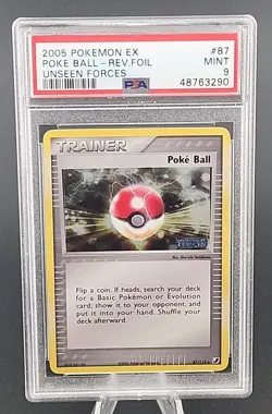 PSA 9 Mint 2005 POKEMON EX UNSEEN FORCES #87 Poke Ball REVERSE HOLO FOIL - Image 1