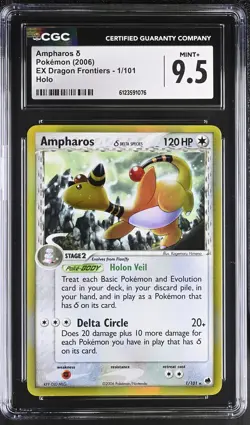 CGC 9.5 MINT+ Ampharos 2006 EX Dragon Frontiers 1/101 Holo Pokemon Card - Image 1