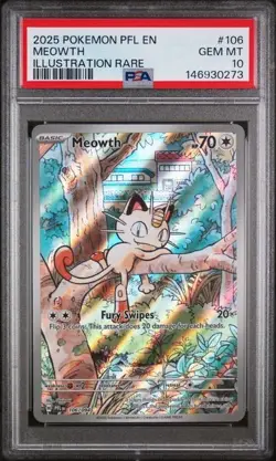 2025 POKEMON PFL EN-PHANTASMAL FLAMES ILLUSTRATION RARE #106 MEOWTH PSA 10 - Image 1