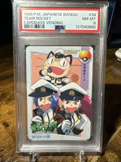 1998 Pokemon Japanese Bandai Animae #34 Team Rocket Carddass Vending PSA 8 - Image 1