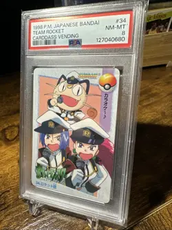 1998 Pokemon Japanese Bandai Animae #34 Team Rocket Carddass Vending PSA 8 - Image 2