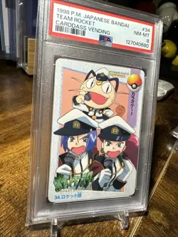 1998 Pokemon Japanese Bandai Animae #34 Team Rocket Carddass Vending PSA 8 - Image 3