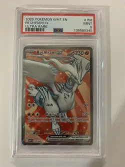 RESHIRAM EX #158 ULTRA RARE FULL ART 2025 POKEMON WHT EN WHITE FLARE PSA 9 MINT - Image 1