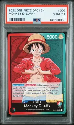 2022 ONE PIECE OP01-ROMANCE DAWN 003 MONKEY D. LUFFY PRE ERRATA PSA 10 GEM MINT - Image 1