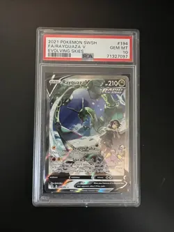 Pokemon TCG Rayquaza v Evolving Skies Holo Ultra Rare Card 194/203 PSA 10 Gem MT - Image 1