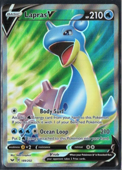 Lapras V 189/202 Full Art Ultra Rare Pokemon SWSH01 Sword & Shield Base Set NM - Image 1