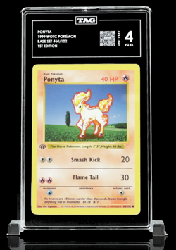 1st Edition Ponyta 1999 WOTC Pokemon Base Set #60/102 Shadowless TAG 4 VG/EX - Image 1